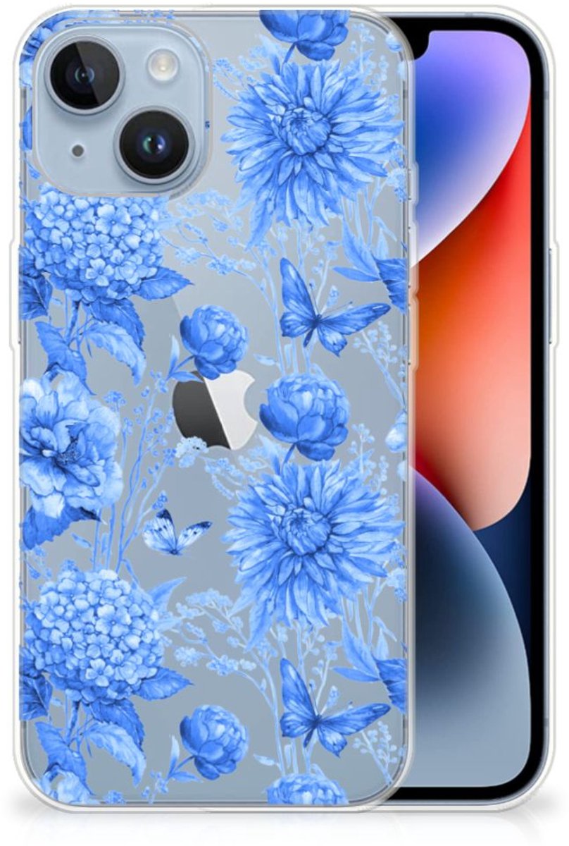 TPU Case voor Apple iPhone 14 Flowers Blue