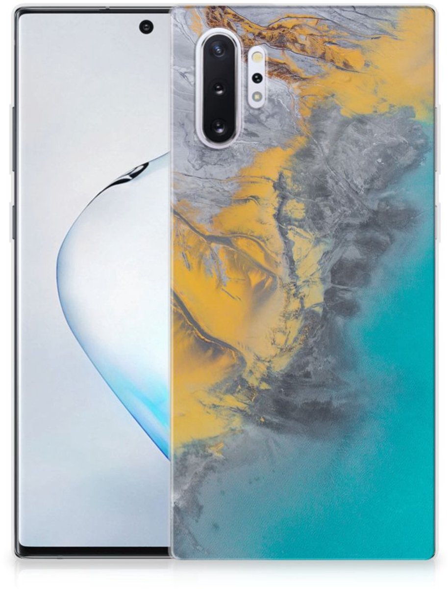 TPU Hoesje voor Samsung Galaxy Note 10 Plus TPU Siliconen Hoesje Marble Blue Gold