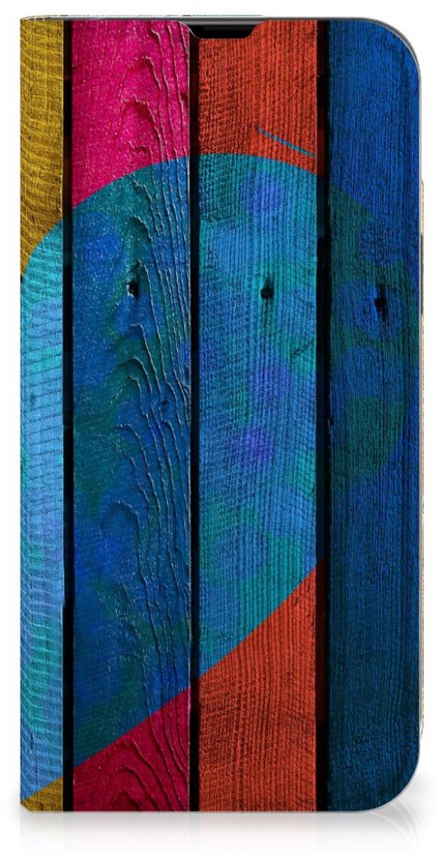 iPhone 13 Pro Max Book Wallet Case Wood Heart - Cadeau voor je Vriend