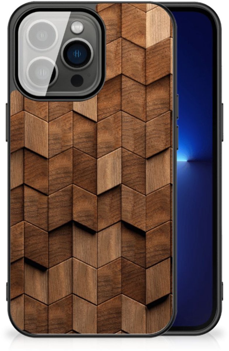 Houten Print Telefoonhoesje voor iPhone 13 Pro Wooden Cubes