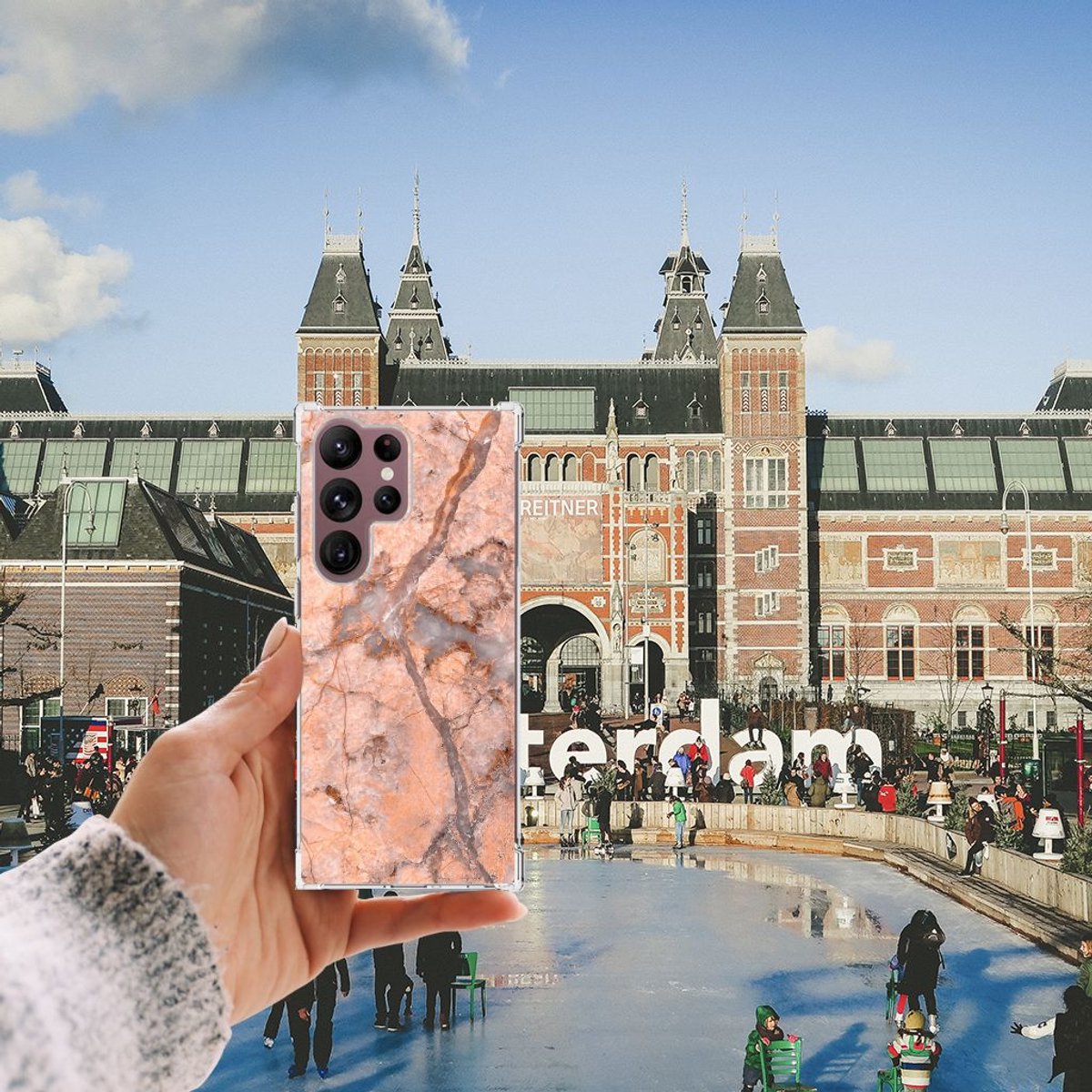 Samsung Galaxy S23 Ultra Anti-Shock Hoesje Marmer Oranje