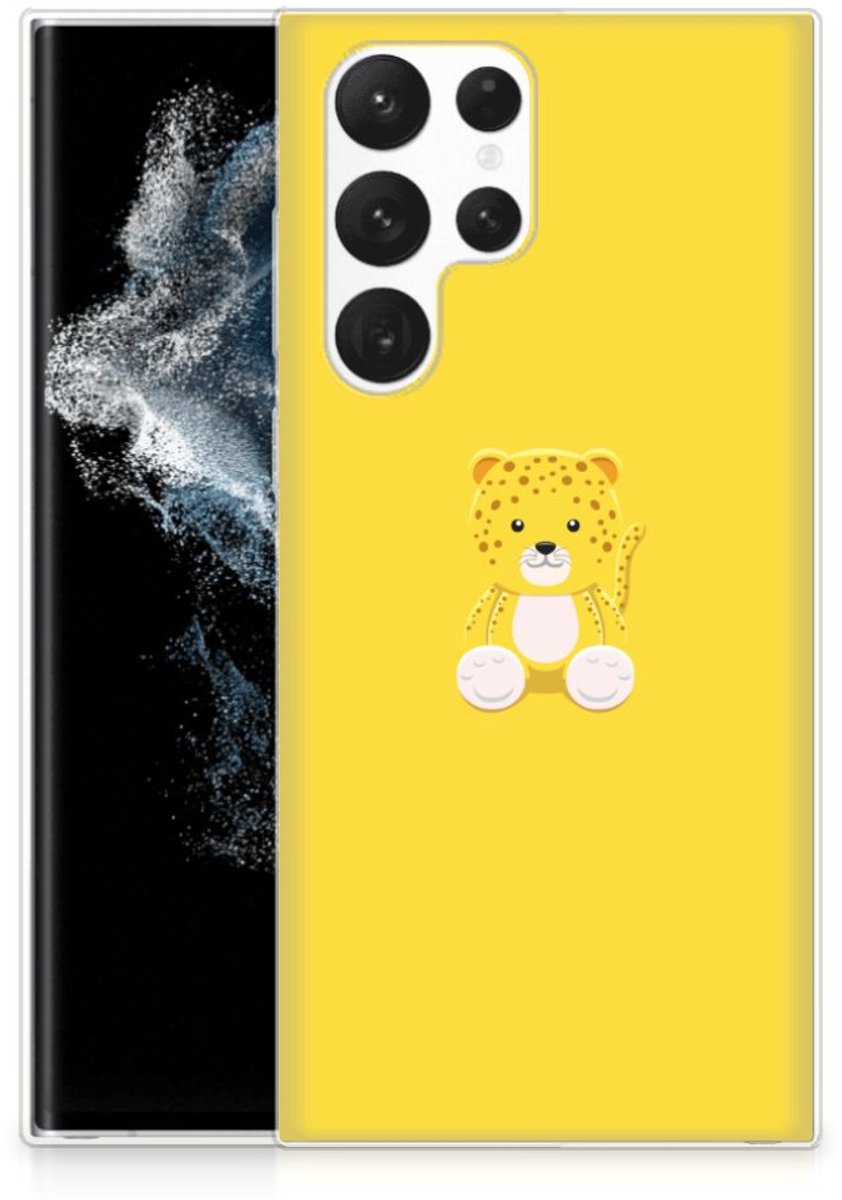 Back Cover voor Samsung Galaxy S22 Ultra Telefoonhoesje met Naam Baby Leopard
