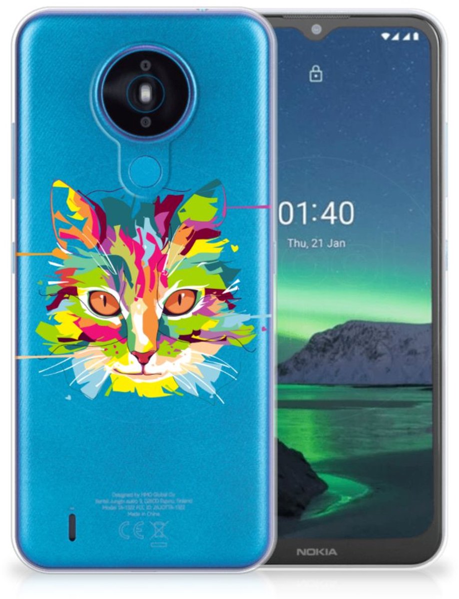 Nokia 1.4 Telefoonhoesje met Naam Cat Color