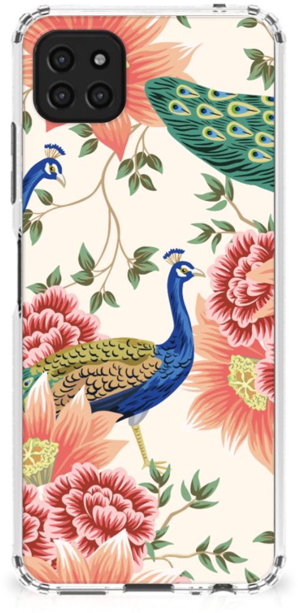 Case Anti-shock voor Samsung Galaxy A22 5G Pink Peacock