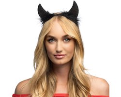 Boland - Diadeem duivelhoorntjes Demoon zwart Zwart - Één maat - Kinderen en volwassenen - Vrouwen - Duivel - Demoon - Halloween - Cosplay - Themafeest - Carnaval