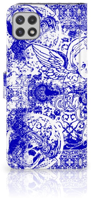 Housse en Cuir Premium Flip Case Portefeuille Etui pour Samsung Galaxy A22 5G Portefeuille Skull Blue Angel