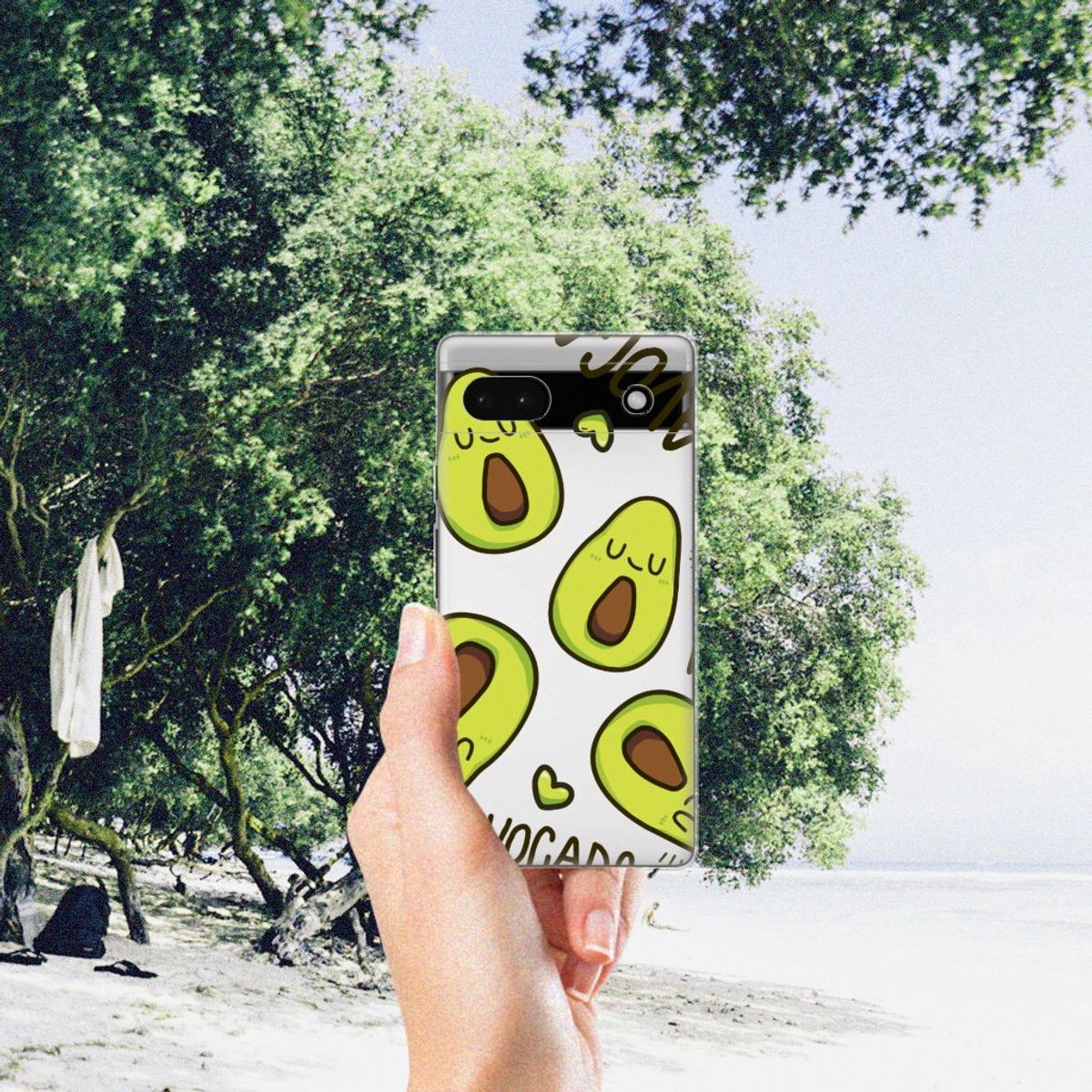 Back Cover voor Google Pixel 6A Telefoonhoesje met Naam Avocado Singing
