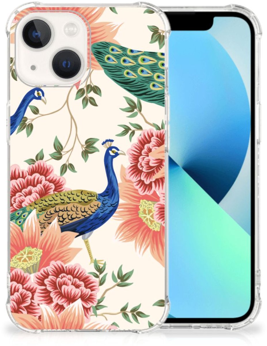Case Anti-shock voor iPhone 13 Pink Peacock