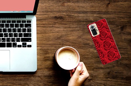 PU Silicone Etui Bumper Gel pour Xiaomi Redmi Note 10 Pro Coque Téléphone Roses Rouges