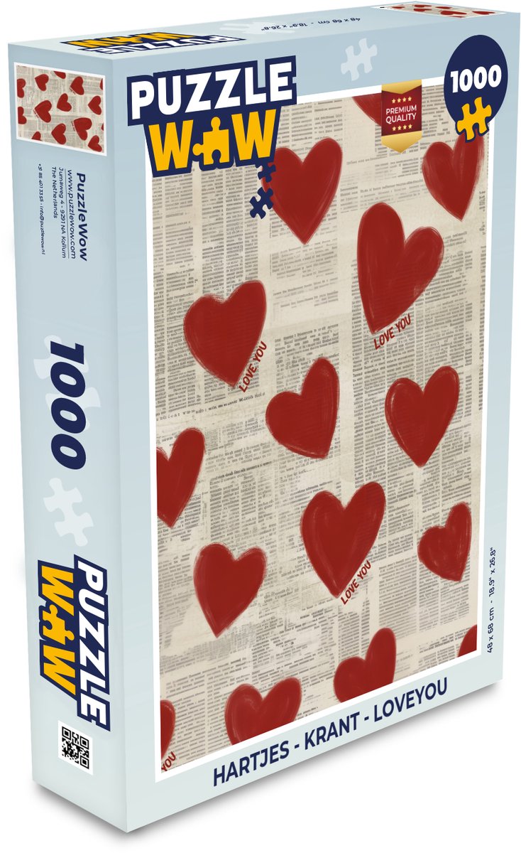 Puzzel Hartjes - Krant - Loveyou - Legpuzzel - Puzzel 1000 stukjes volwassenen