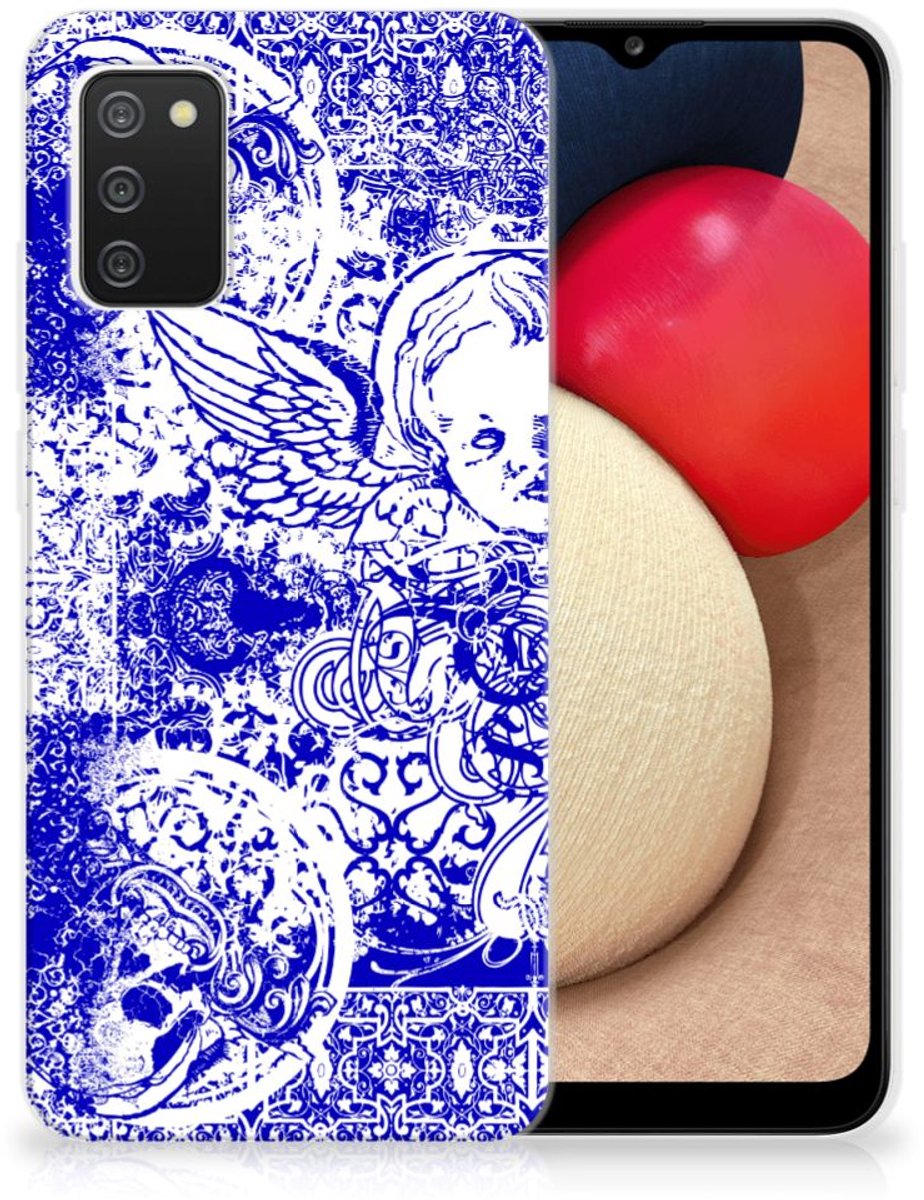 Silicone Back Case Samsung Galaxy A02s Angel Skull Blauw