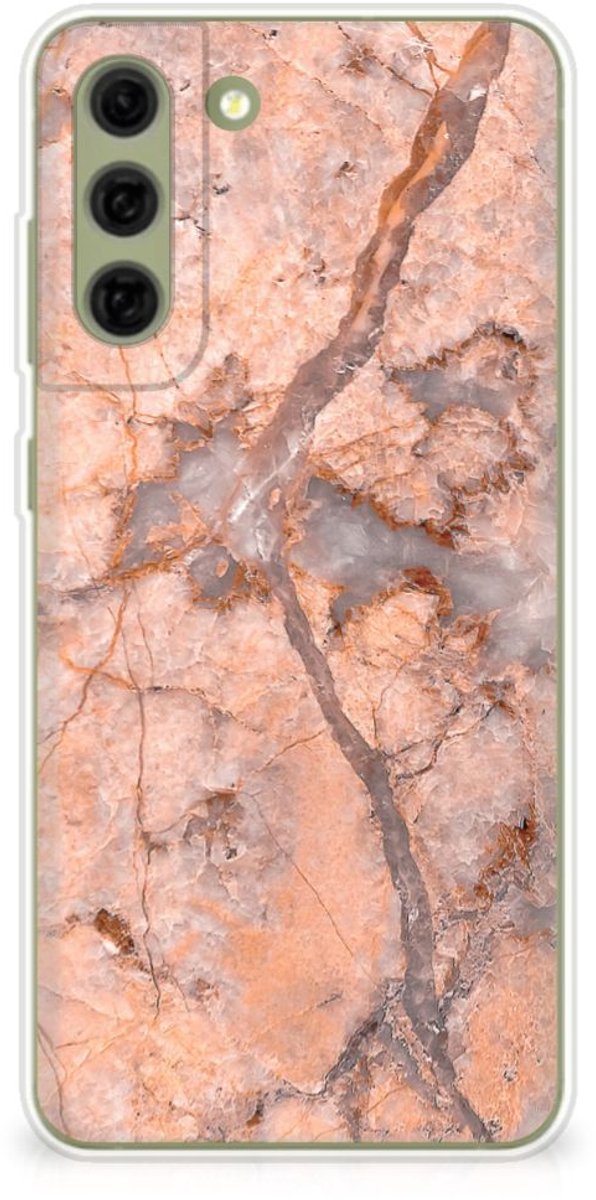 Samsung Galaxy S21FE TPU Siliconen Hoesje Marmer Oranje