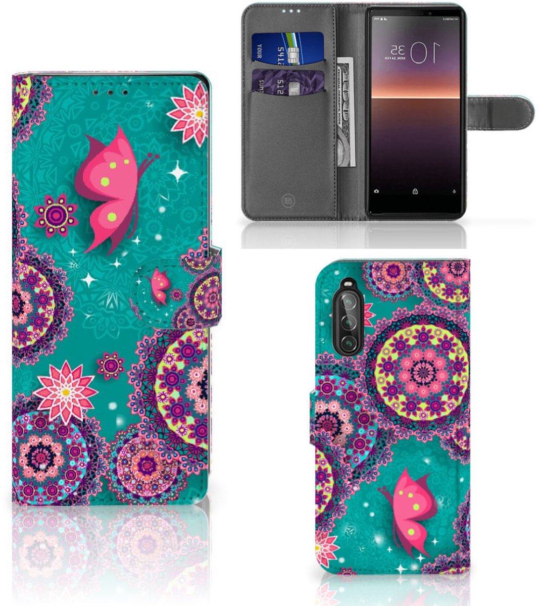 Coque Rouge Mince Portefeuille en Cuir PU Etui Case avec Porte Cartes