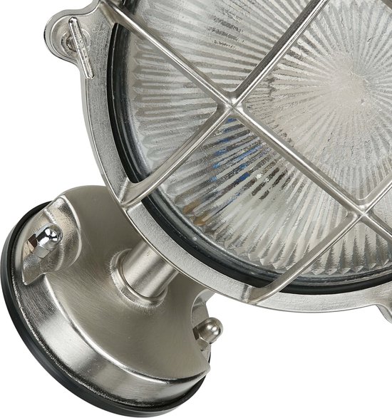 Licht-Erlebnisse Buitenlamp IP64 roestvrij robuust ribbelglas maritieme messing lamp wandlamp huis terras
