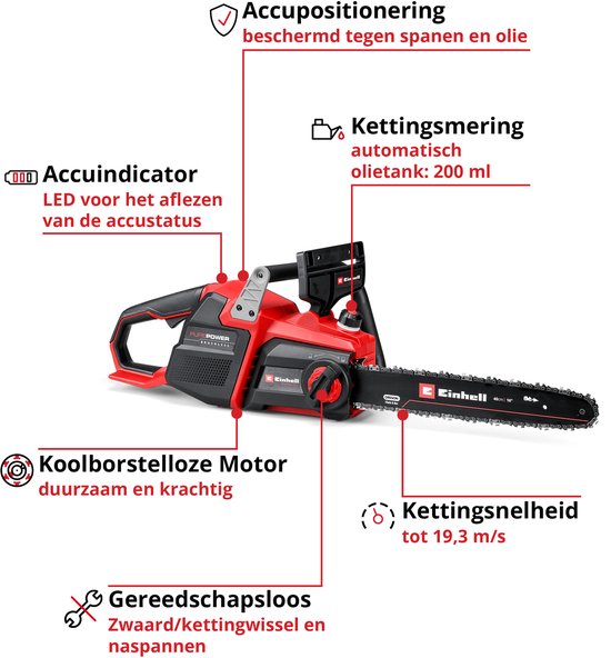 Einhell Professional Accu Kettingzaag GP-LC 36/40 Li BL Solo - Power X-Change - 36 V/Li-ion - Koolborstelloze motor - Zwaardlengte: 40 cm - Max. Zaaglengte: 38 cm - Excl. accu en lader van Einhell — afbeelding 2