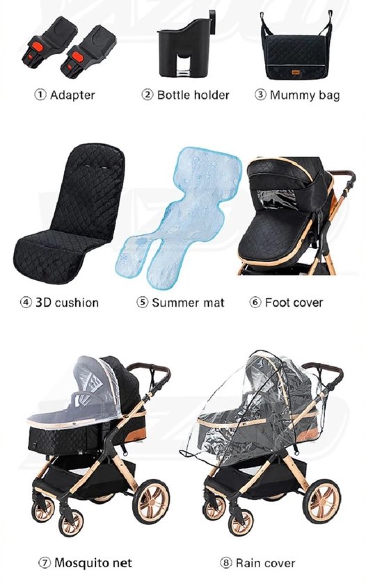 Kinderwagen - Blauw - Buggy - Kinderwagen 3 In 1 - Kinderwagens & Buggy's - Kinderwagens - Baby - Buggy's - Plooibuggy - Buggy Inklapbaar - Kinderwagens - Kind - Kinderen - Baby - Baby's — afbeelding 2