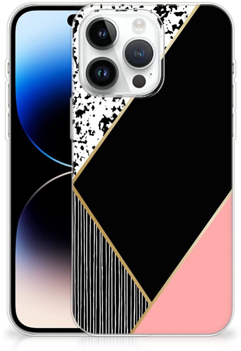 iPhone 14 Pro Max TPU Hoesje Zwart Roze Vormen