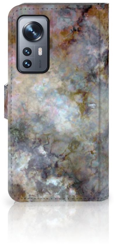 Étui pour téléphone portable Xiaomi 12 | 12X Couverture de Livre Grijs Marbre