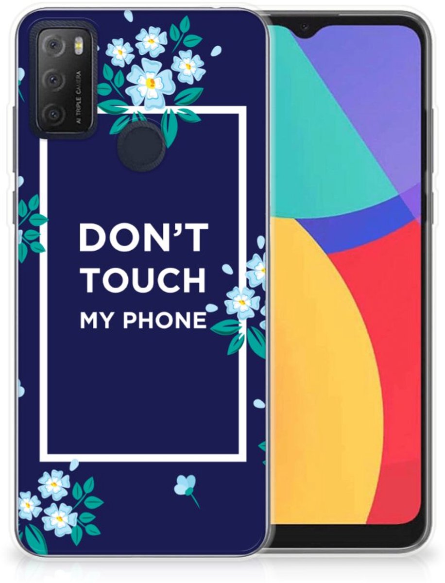 Alcatel 1S (2021) Silicone-hoesje Flowers Blue DTMP