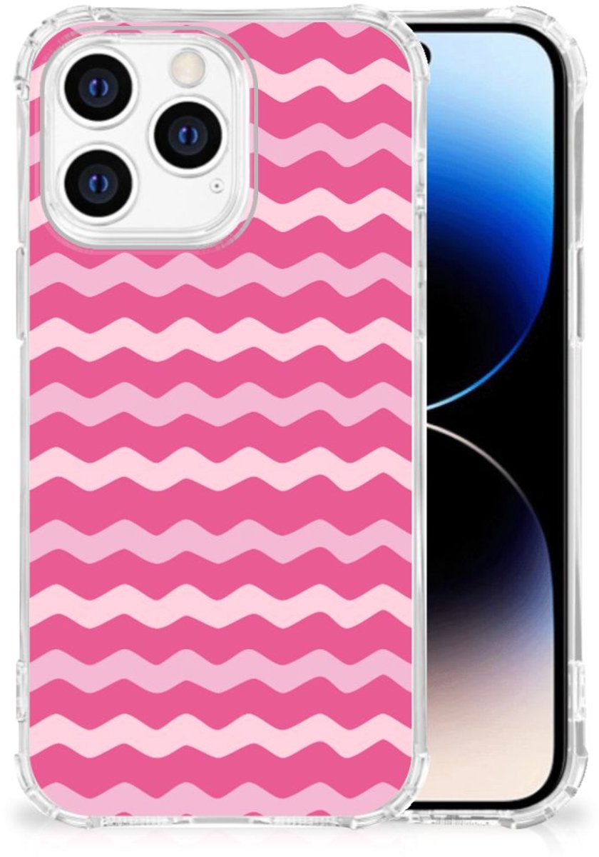 Back Cover voor iPhone 14 Pro Doorzichtige Silicone Hoesje Waves Pink