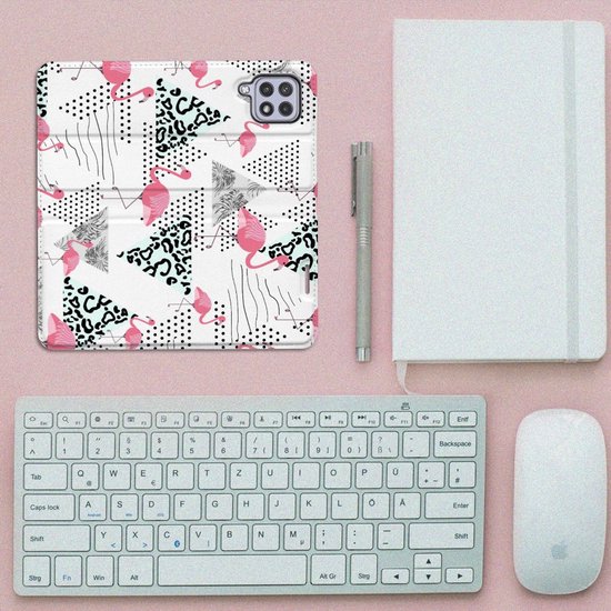 Coque Téléphone Personnaliser Samsung Galaxy A22 4G | M22 Bookstyle Case Flamingo Triangle