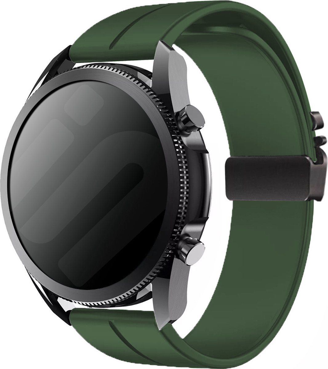 Strap-it Smartwatch bandje 20mm - Siliconen band met parachutesluiting - geschikt voor Samsung Galaxy Watch 7 / 6 / 5 / 4 (Classic / Pro) / FE / Watch 3 41mm / Watch 1 42mm / Watch Active (2) - Polar Ignite / Unite - Amazfit Bip / GTS (donkergroen)