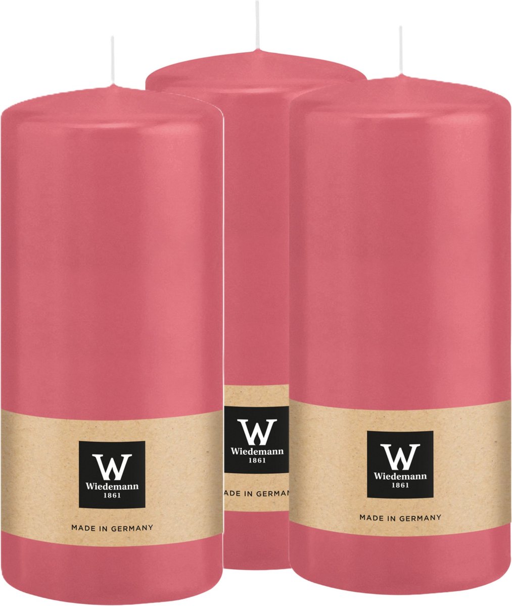Wiedemann Cilinderkaars/stompkaars - 3x - roze - 15 x 7 cm - 63 branduren - zuilkaarsen