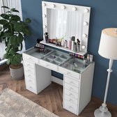 Bol.com Make-uptafel met spiegel Maxima - 45x120x80 - MDF/wit aanbieding