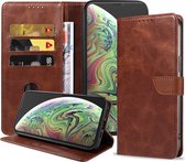 Geschikt voor iPhone Xs Max Telefoonhoesje Kunstleer met Magnetisch lipje en Pasjeshouder Book Case met Klepje - Donkerbruin - Smartphonica geschikt voor iPhone Xs Max