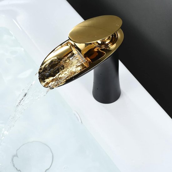 Robinet de lavabo Goodivery ® Robinets de salle de bain Robinet mitigeur de salle de bain Robinet de lavabo pour salle de bain Messing (Zwart et or) votre salle de bain, Messing