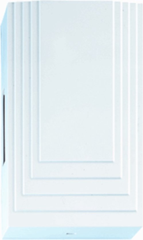 Witte deurbel met getrapt design, zijaanzicht.