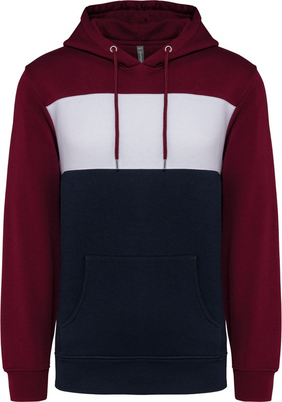 Sweat à capuche unisexe tricolore avec capuche marque Kariban Vin/ Wit/Bleu Foncé - XL