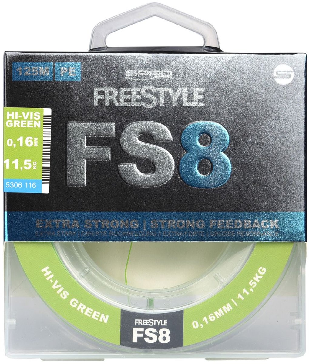 Spro Freestyle FS8 Braid Hi-Vis Chartreuse Gevlochten Lijn 0.16mm (125m) | Gevlochten lijn