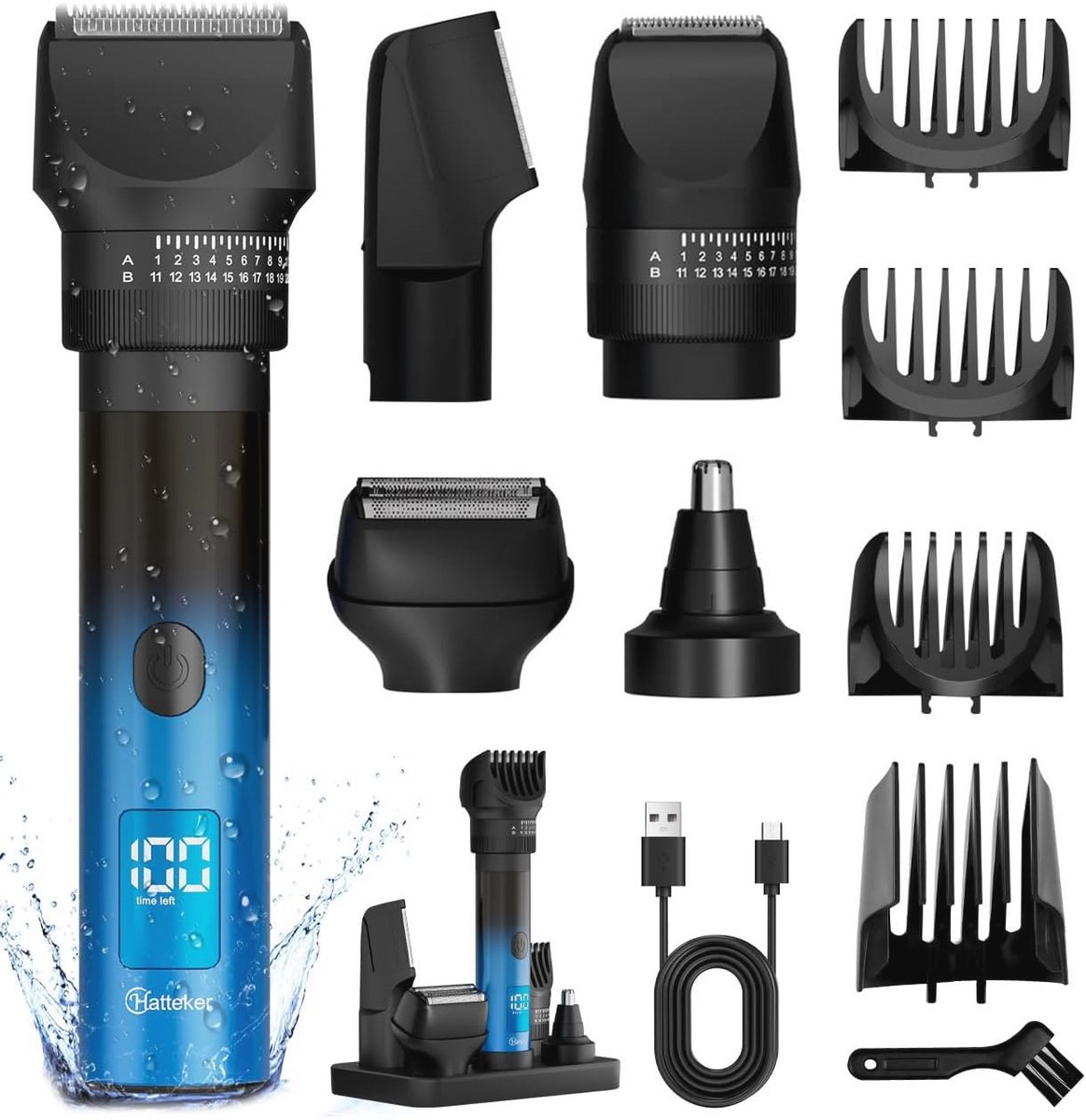 Professionele 5-in-1 Tondeuse voor Heren - Baardtrimmer, Scheerapparaat, Neushaartrimmer, Waterdicht en Draagbaar