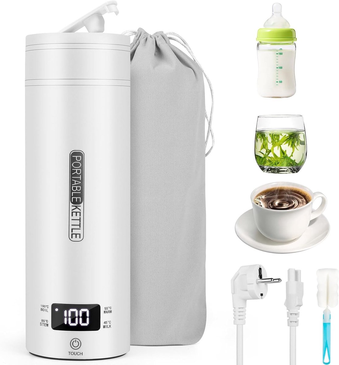 Draagbare Elektrische Waterkoker 500 ml met Temperatuurinstelling en Automatische Uitschakeling