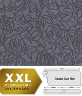 Bloemen behang EDEM 9040-27 vliesbehang hardvinyl warmdruk in reliëf gestempeld met bloemmotief glimmend antraciet grijs 10,65 m2