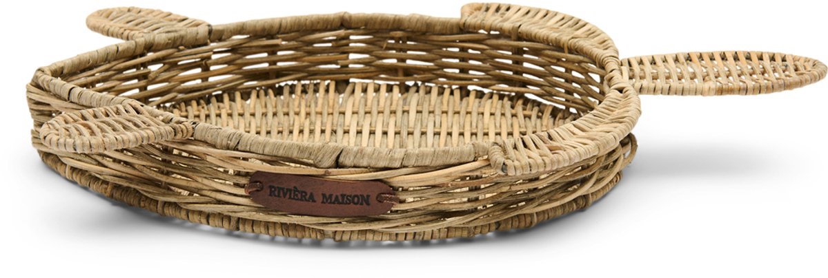 Riviera Maison Dienblad schildpad Bruin - Turtle Serveerblad - Rattan - (LxBxH) 33x23x4