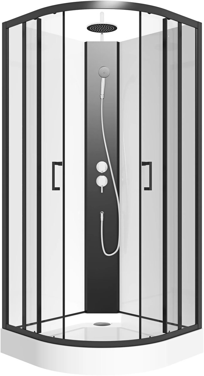 Vente-unique Douchecabine kwart cirkel - Aanpasbare hoogte - L90 x B90 x H213/232 cm - Zwart en wit - ROVATA L 90 cm x H 200 cm x D 90 cm