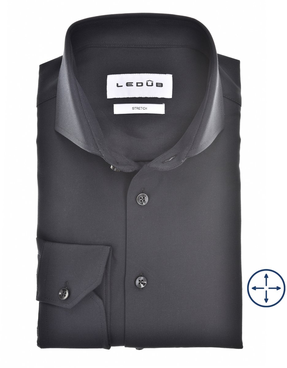 Ledûb slimfit stretch overhemd donkerblauw