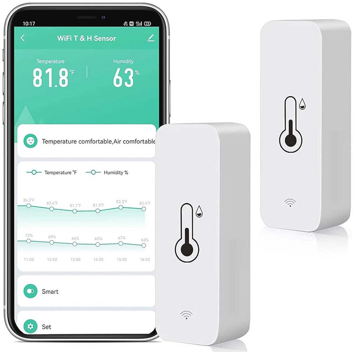 Slimme Temperatuur- en Vochtigheidsmonitor met WiFi en App - Huishoudelijke Hygrometer (2-pack)