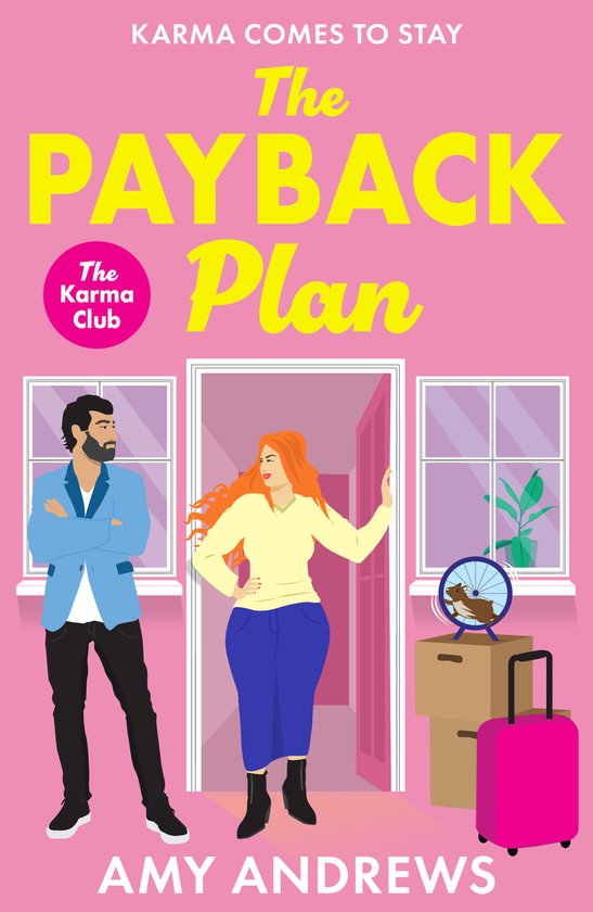 Boekcover van 'The Payback Plan' met rode vrouw en man, met de tekst 'Karma Comes To Stay The Payback Plan The Karma Club'.