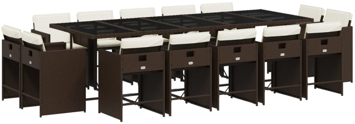 Bruine poly rattan tuinset met kussens en eettafel - The Living Store.