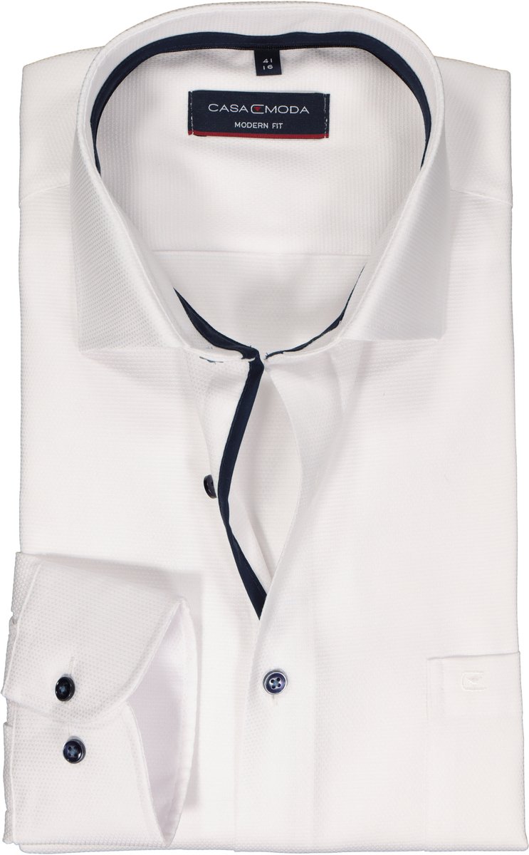 CASA MODA modern fit overhemd - dobby - wit - Strijkvrij - Boordmaat: 40 (EU maat: M)