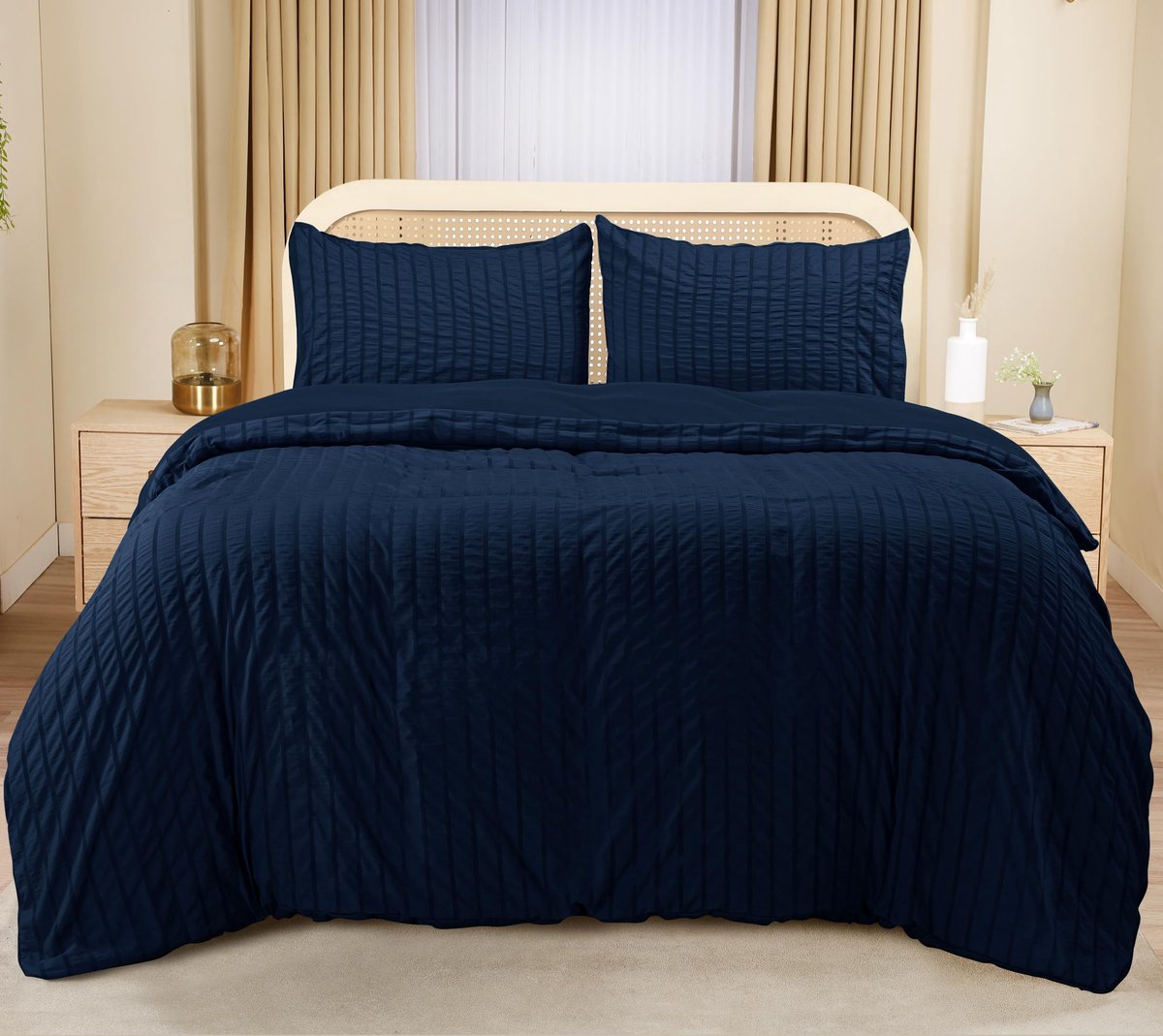 My Ninki ® Beddengoed Set met Luxe Textuur en Ontwerp voor Comfortabele Nachtrust Donkerblauw