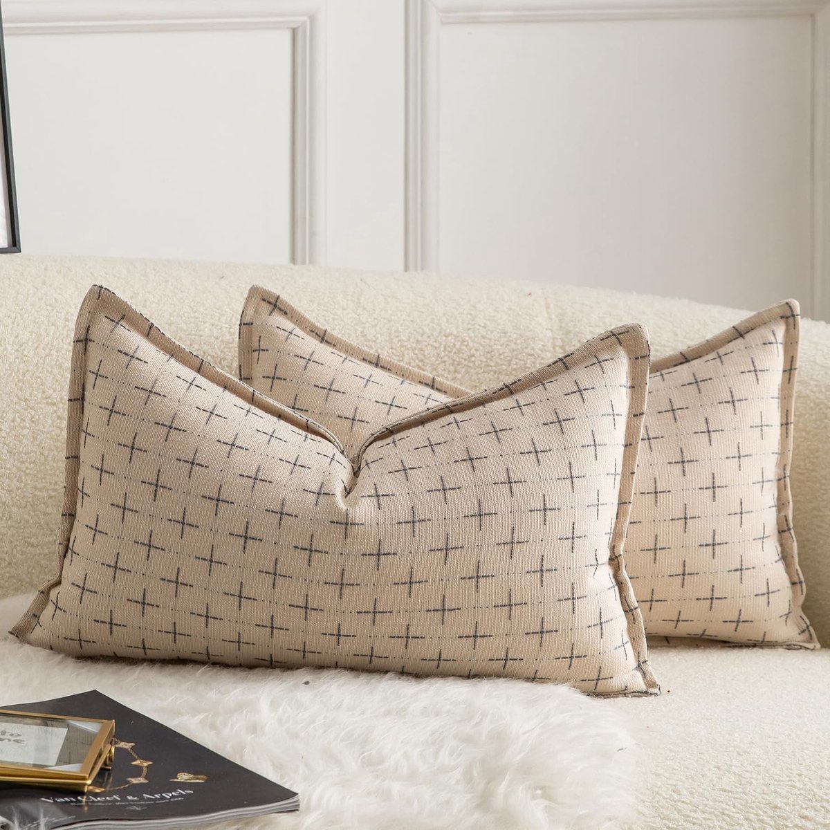 My Ninki ® Stijlvolle Set van 2 Decoratieve Kussenslopen voor Modern en Landelijk Interieur grijs-wit