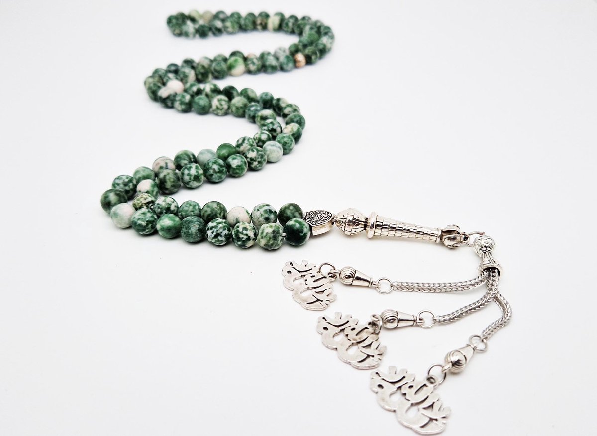 Handgemaakte tesbih "Tasbih" natuursteen "Qinghai hade" - Aantal kralen 99 - Diameter kralen 8MM - met metaal tassel "Hoefijzer" - Een mooi cadeau-idee
