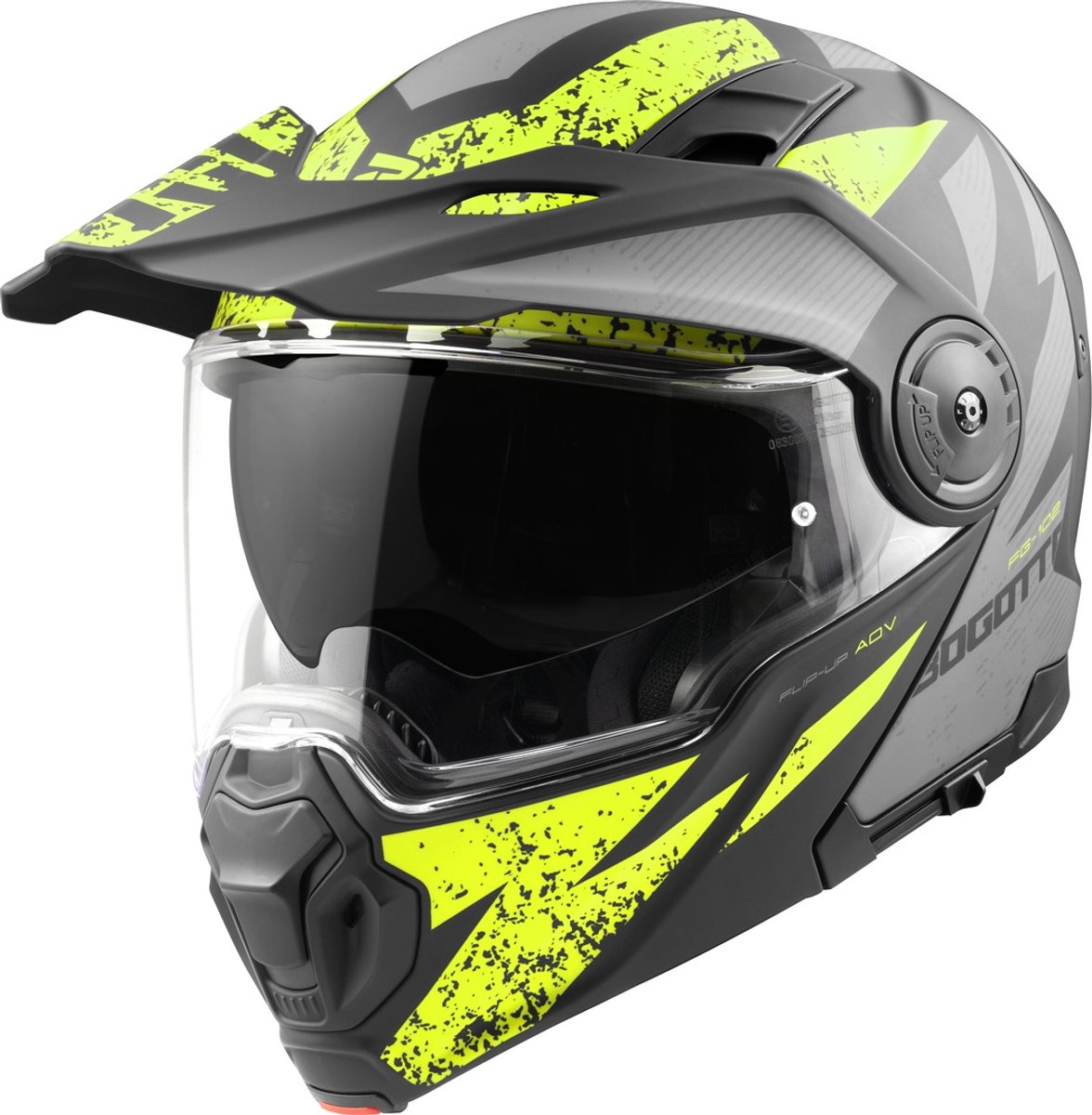 Bogotto FG-102 Safari Fiberglas Enduro Helm Zwart Grijs Geel - Maat S - Helm