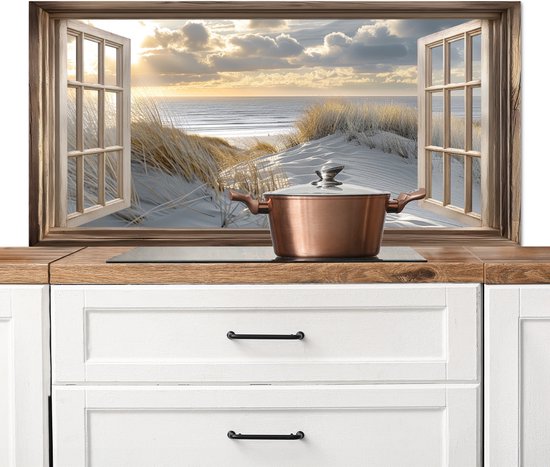 Crédence de Cuisinière en Aluminium 120x60 cm - vista - Plage - Dunes - Mer - Nature - Écran Pare-éclaboussures pour Plaque de Cuisson - Protection Murale
