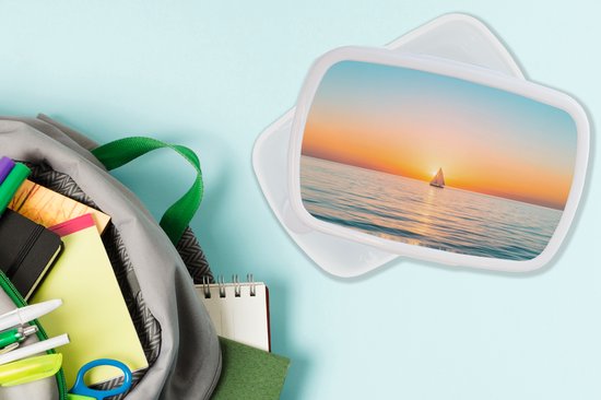 Boîte à pain blanche - Lunchbox Mer - Voilier - Coucher de soleil - Boîte à lunch 18x12x6 cm