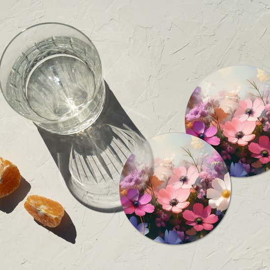 Dessous de verre Fleurs - colorées - floraison - 10x10 cm - 6 morceaux - Sous pour Verres et Tasses